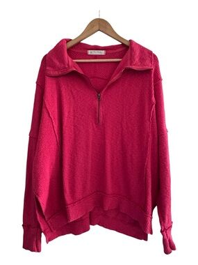 free people walk away tunic red racer oversized ribbed quarter zip
